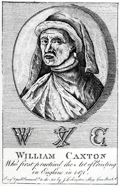 Portrait of William Caxton and his Printers Mark by English School